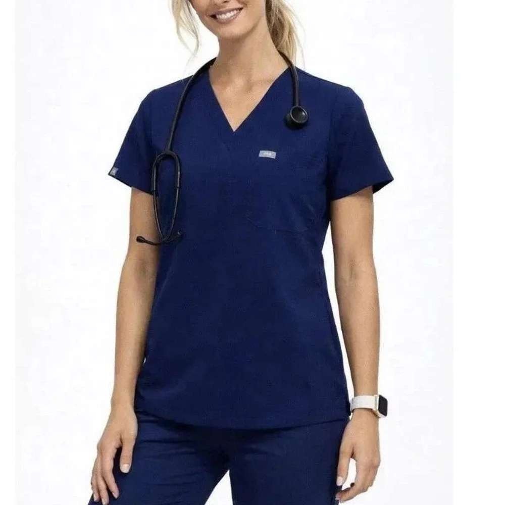 Figs Catarina One Pocket Scrub Top Womens Small Navy Blue FW1000